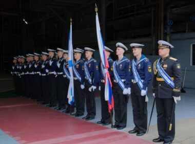 A ceremonial keel-laying ceremony for the Project 22350 frigate “Admiral of the Fleet Gromov” took place at the United Shipbuilding Corporation shipyard Severnaya Verf. Source: OSK