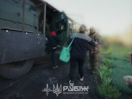 A scene showing the evacuation of orphans and their grandmother. Photo: A screenshot from a video by the