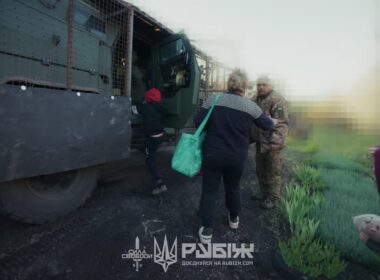 A scene showing the evacuation of orphans and their grandmother. Photo: A screenshot from a video by the