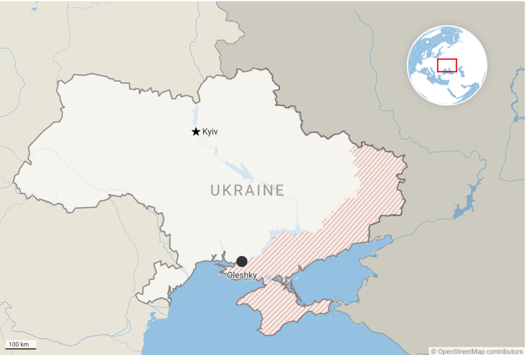 Location of Oleshky, Kherson region