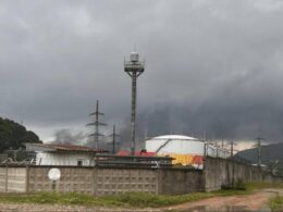 russia's falling debris routine continues ukrainian drone hits tuapse oil terminal 5th time spring · post smoke rising over russian after strike 27 2026 пожежа на нафтовому терміналі в російському