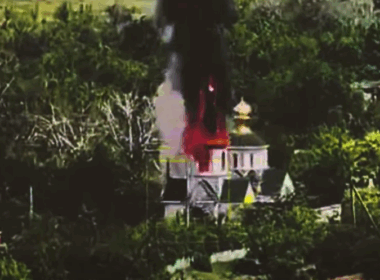The fire is seen at the Church of the Nativity of the Blessed Virgin Mary in the village of Zakitne, Donetsk Oblast, after a Russian drone hit it. Source: The 81st Airmobile Brigade