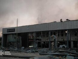 A Chinese Zeekr dealership in Kyiv was damaged by a Russian attack on 2 June 2025. Source: The State Emergency Service of Ukraine
