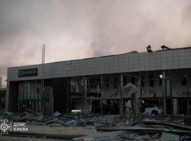 A Chinese Zeekr dealership in Kyiv was damaged by a Russian attack on 2 June 2025. Source: The State Emergency Service of Ukraine