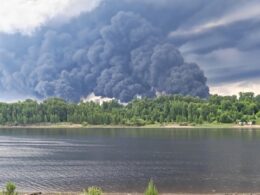ukrainian drones torch russia's strategic wartime fuel reserves rybinsk explosives-linked chemical plant tula oblast · post thick smoke rises multiple points conflagration rosrezerv kombinat temp oil depot yaroslavl russia after