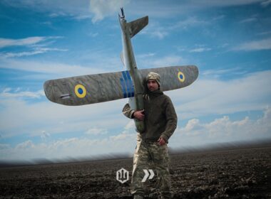 The image shows a Ukrainian soldiers with an unmanned aerial vehicle. Source: The 413th Regiment