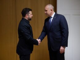 eu leaders agree renew russia sanctions full year first time bulgaria's pro-russian leader vows veto next batch · post president ukraine volodymyr zelenskyy (left) meeting prime minister bulgaria rumen radev