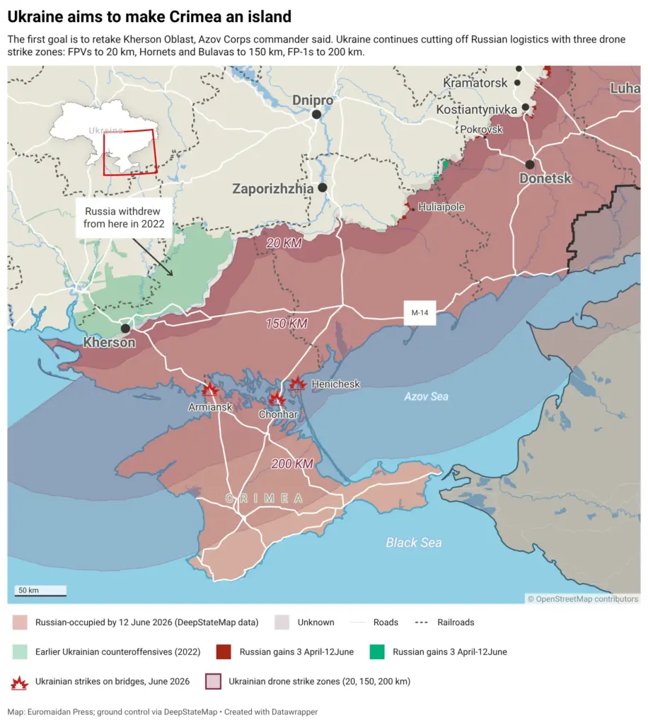 Crimea cut off logistics Ukrainian drone strikes Kherson oblast