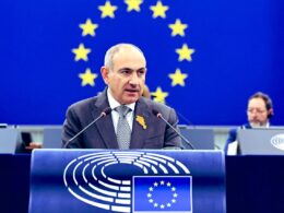 Armenian Prime Minister Nikol Pashinyan delivering a speech at the European Parliament. Source: NikolPashinyan X