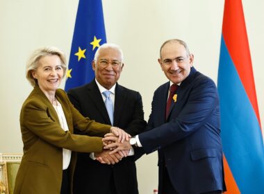 European Commission President ⁠Ursula von der Leyen, European Council President António Costa, and Armenian President Nikol Pashinyan at Armenia-EU Summit on 5 May 2026. Photo: Nikol Pashinyan on X
