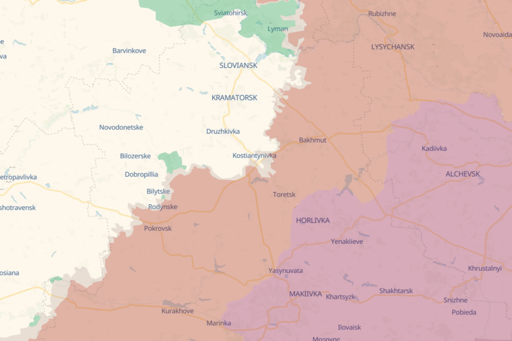 Frontline around Kostiantynivka, Donetsk Oblast, Ukraine, 18 June 2026. Map: DeepState
