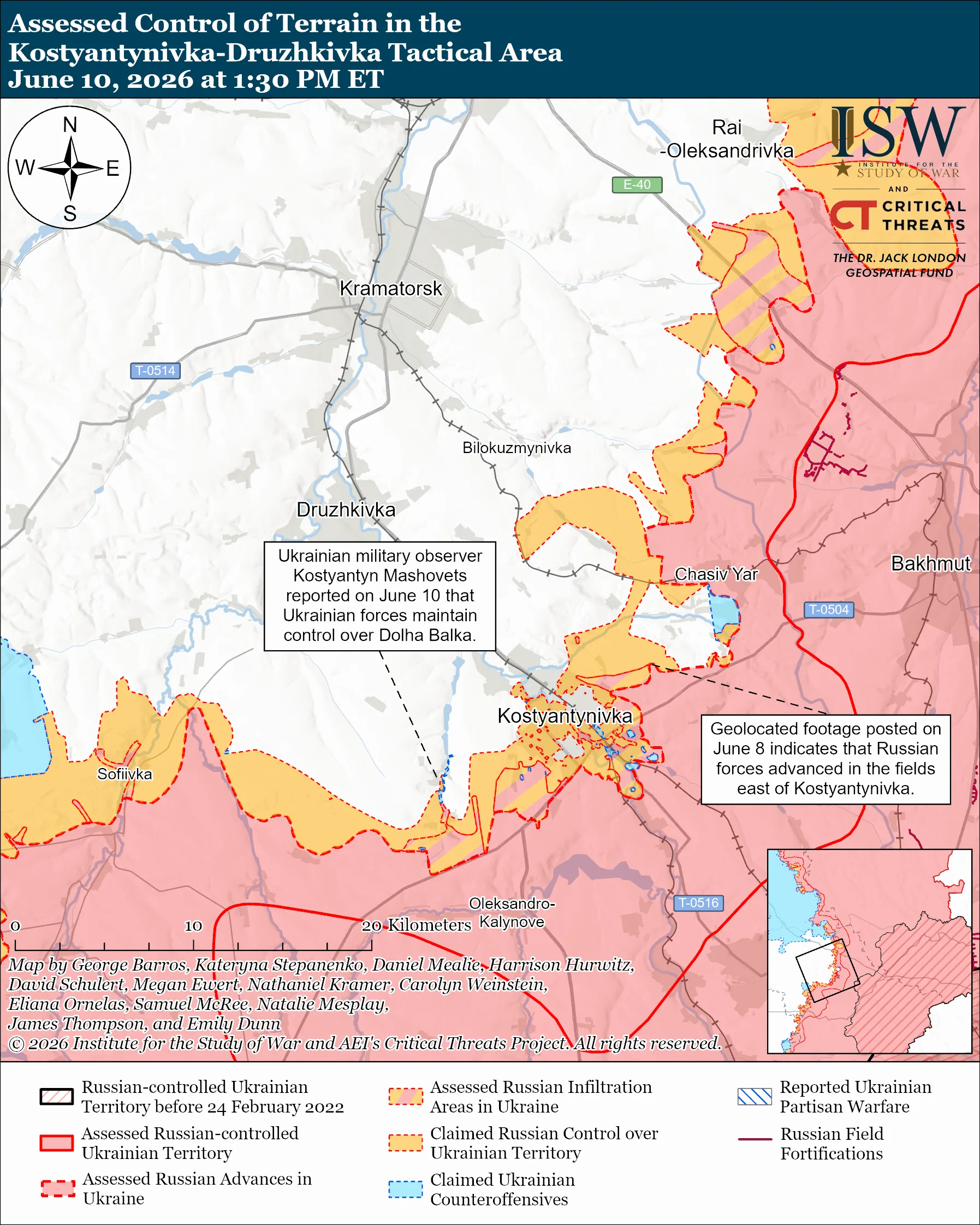 isw russia gains ground kostiantynivka fortress belt stays out reach · post kostyantynivka-druzhkivka-tactical-area-june-10-2026 ukraine news ukrainian reports