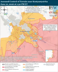 isw russia gains ground kostiantynivka fortress belt stays out reach · post assessed control terrain near 10 2026 kostyantynivka-june-10-2026 ukraine news ukrainian reports