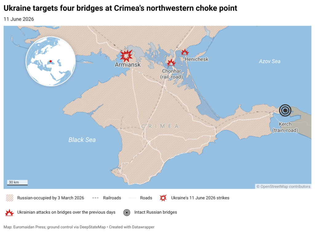 Ukrainian drones knocking out the northwestern entrance to Crimea: four bridges targeted in one night