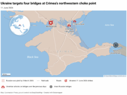 ukrainian drones knocking out northwestern entrance crimea bridges damaged one night · post rl9vo -ukraine-targets-four-bridges-at-crimea-s-northwestern-choke-point- struck four vehicular crimea's overnight 11 2026 quisling official vladimir saldo claimed strikes part ukraine's