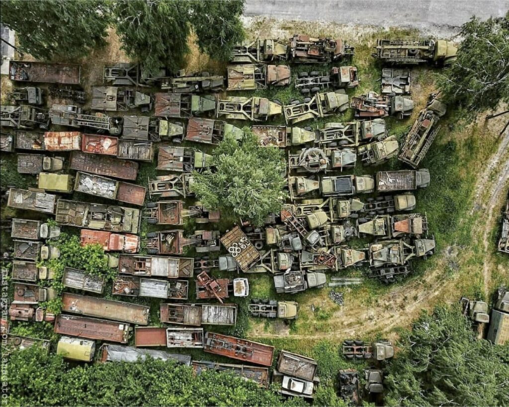 Stored Russian trucks.