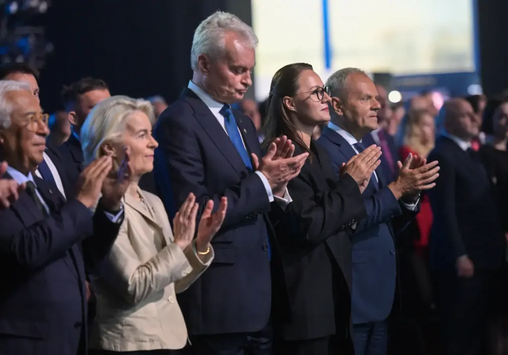 President of Lithuania, Prime Minister of Ukraine, Prime Minister of Poland, and the President of the European Commission attended the opening of the Ukraine Recovery Conference 2026. Photo by Ukraine Recovery Conference