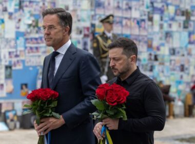 On 3 June 2026, Volodymyr Zelenskyy and NATO Secretary General Mark Rutte laid flowers at the Wall of Remembrance near St. Michael’s Cathedral and paid tribute to the fallen Ukrainian defenders. Source: The Presidential Office