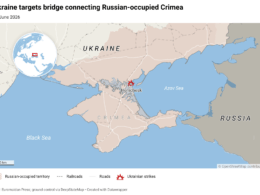 Henichesk Strait bridge struck by Ukrainian drones overnight on 20 June 2026. The bridge connects Russian-occupied Crimea with occupied territory of mainland Ukraine.
