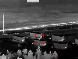 Russian Volna Kupol Garant system, meant to jam Starlink signals in a 20-kilometer area, shortly before being struck by a Ukrainian attack drone. (Video Still: 422nd Separate Unmanned Systems Battalion 