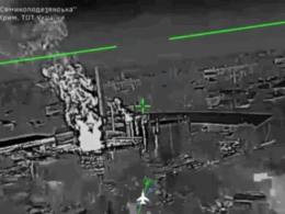 Semikolodezyanska oil depot in Yedi-Quyu (Lenine), occupied Crimea, amid a Ukrainian drone attack. Screenshot from video: Ukraine's Special Operations Forces
