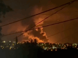 Smoke rising from the site of a Ukrainian strike somewhere around the Crimean Bridge, 21 June 2026. Screenshot from video: Zelenskyy