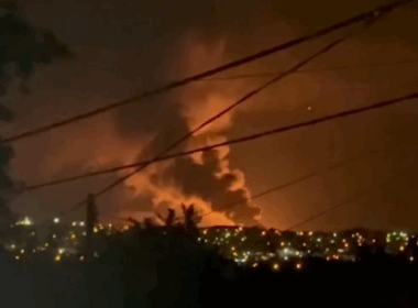 Smoke rising from the site of a Ukrainian strike somewhere around the Crimean Bridge, 21 June 2026. Screenshot from video: Zelenskyy