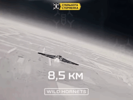Ukrainian interceptor drone hunting a Russian Shahed drone, using Hornet Vision Ctrl remote drone control system. Screenshot from video: Wild Hornets