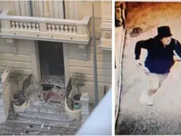 ukraine-sanctioned tycoon bombed own door monaco · post bomb-damaged entrance building where blast occurred alongside cctv footage suspect left backpack before fleeing 29 2026 collage la stampa ukraine news ukrainian