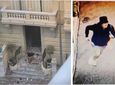 ukraine-sanctioned tycoon bombed own door monaco · post bomb-damaged entrance building where blast occurred alongside cctv footage suspect left backpack before fleeing 29 2026 collage la stampa ukraine news ukrainian