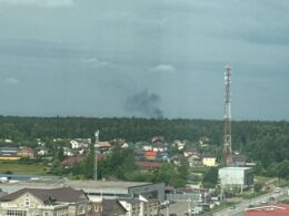 moscow's airports shut hours ukrainian drones target russian capital · post smoke raising approaches moscow during drone attack 22 2026 ukraine news reports