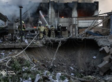 The photo shows a large crater formed by the impact of a Russian missile on May 2, 2026. Source: State Emergency Service of Ukraine.