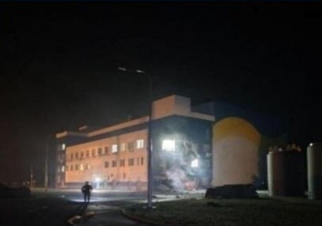Damage at Ukraine’s spent nuclear fuel storage facility in the Chornobyl exclusion zone after a Russian drone strike, which officials say hit a non-storage building and triggered a fire. Photo: General Staff of Ukraine's Armed Forces