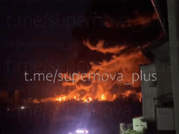 Fire seen at oil depot in Russia’s Gukovo, Rostov Oblast, after reported Ukrainian drone strike on 18 June 2026. Screenshot from video: Supernova+