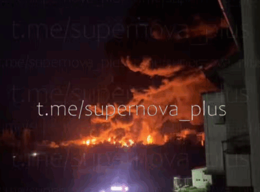 Fire seen at oil depot in Russia’s Gukovo, Rostov Oblast, after reported Ukrainian drone strike on 18 June 2026. Screenshot from video: Supernova+