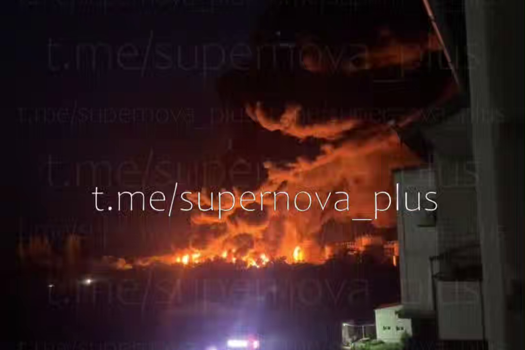 Fire seen at oil depot in Russia’s Gukovo, Rostov Oblast, after reported Ukrainian drone strike on 18 June 2026. Screenshot from video: Supernova+