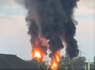 depot supplying two russian regions fuel burning after overnight drone strike · post tanks poltavskaya oil ukrainian krasnodar krai russia 25 2026 пожежа на нафтобазі у краснодарському краї рф червня