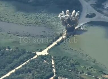 ukraine's air force cripples bridge feeding russian troops occupied part zaporizhzhia oblast · post ukrainian airstrike hits over karachokrak river vasylivka 2026 video soniah/telegram ураження мосту у василівці запорізької області