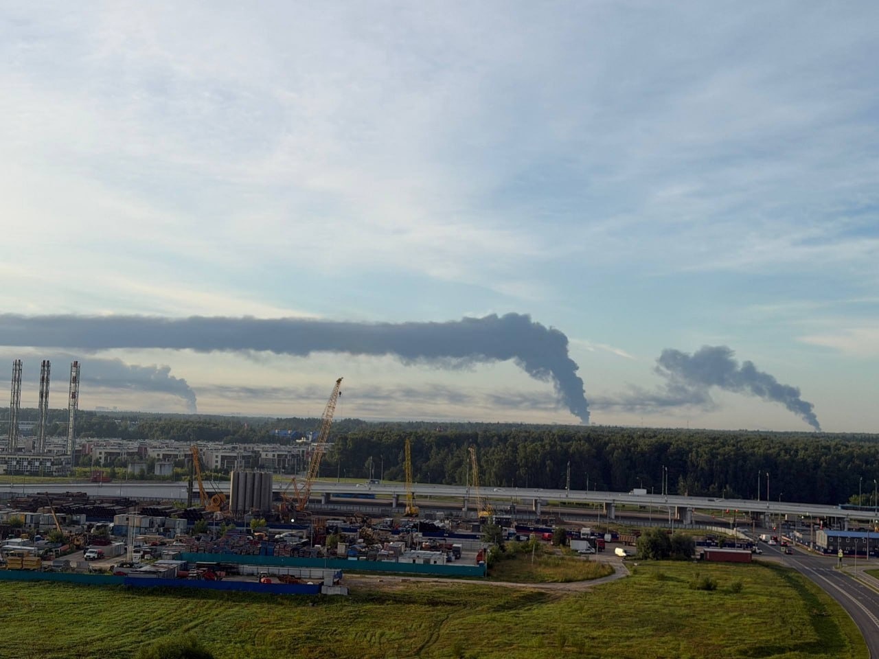 russia keeps hitting ukraine's couriers—so ukraine went after russia's amazon oil depot warehouses hit near moscow · post smoke plumes rise horizon over oblast ukrainian drone strikes logistics centers 20