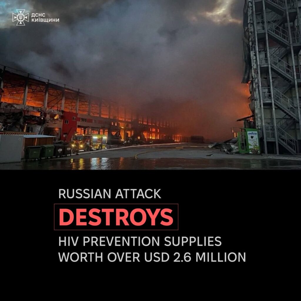 A Russian missile destroyed a contractor warehouse of the Alliance for Public Health in Kyiv Oblast, where medical goods and HIV-prevention supplies were stored. Source: The Alliance for Public Health