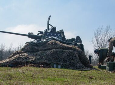 A Bofors L70 anti-aircraft gun in service with the 5th Slobozhanska Brigade 