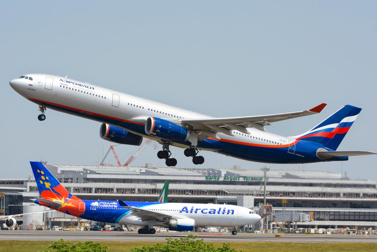 Aeroflot Airbus A330 at Narita Airport, illustrating the airline’s reported role as cover for Russian industrial espionage in Japan.