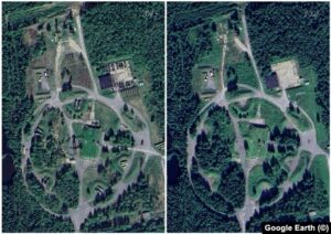 russia's arctic bases sit near-naked air defenses vanish guard moscow refineries burning inland · post defense site near severodvinsk northwestern russia 2023 (left) 2025 (right) its missile systems removed satellite