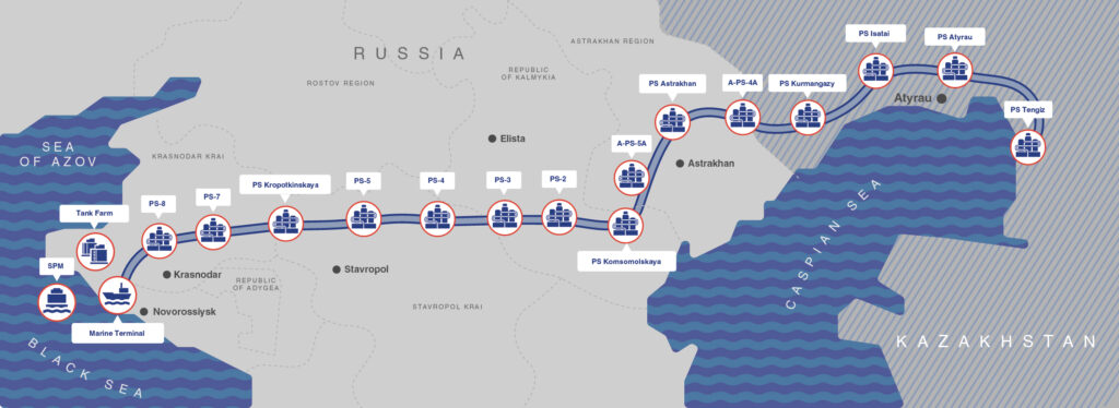 Caspian Pipeline Consortium oil pipeline system connecting Kazakhstan to Russia's Novorossiysk port in the Black Sea. Image: Caspian Pipeline Consortium