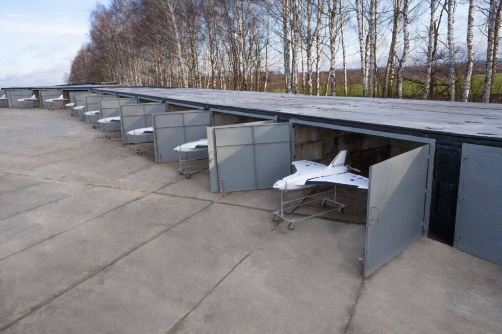 Russian Gerbera attack drones lined up in a hangar