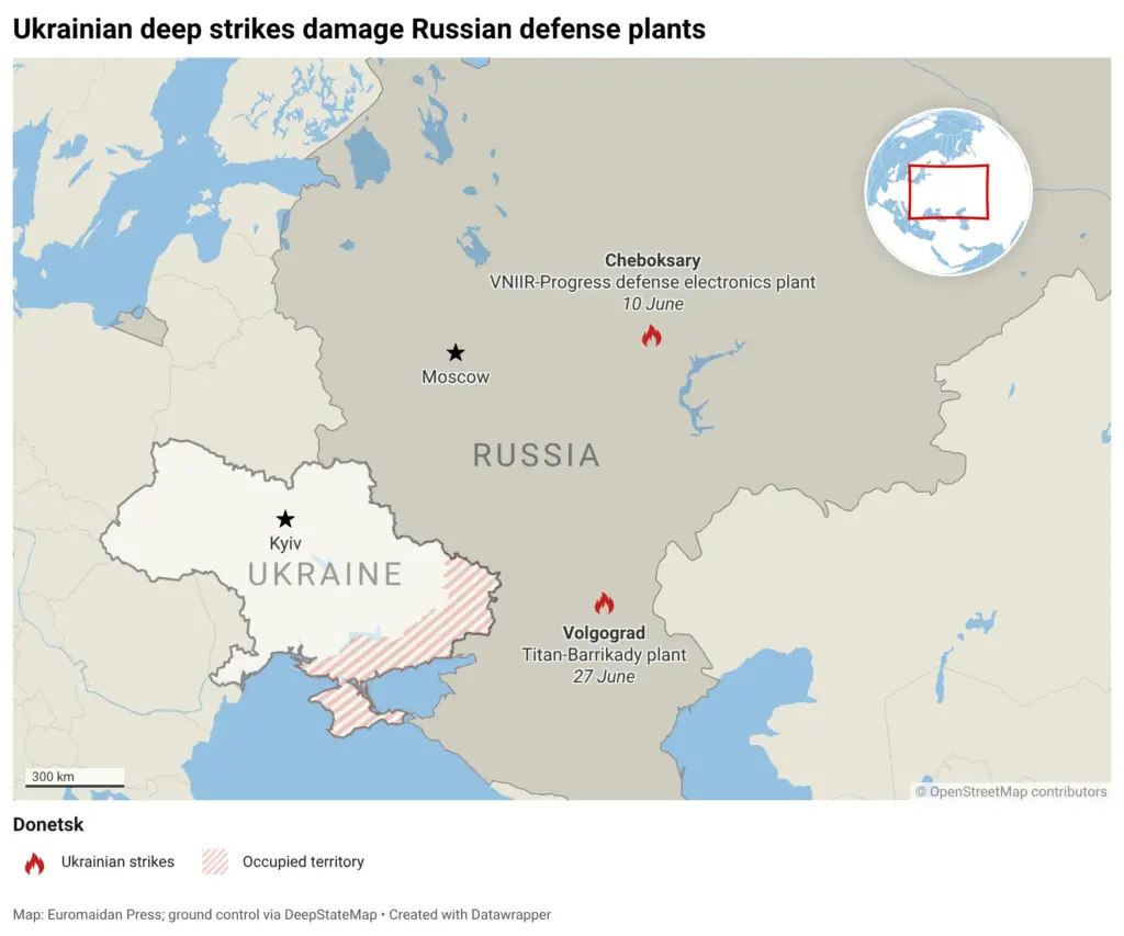Ukraine deep strikes missiles Russian factories Volgograd Cheboksary