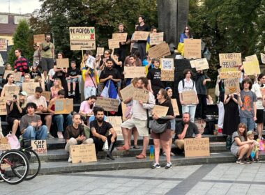 protesters at the shevchenko monument in lviv on 19 july 2026