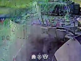 A T-72B3A the moment before a Ukrainian drone strikes.