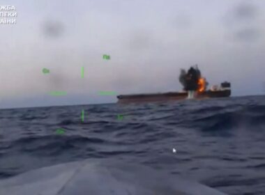 ukraine's spy service navy team up strike two russian crude tankers black sea · post shadow-fleet tanker banda burns after sbu naval-drone 16 2026 video exploding ukraine news ukrainian reports