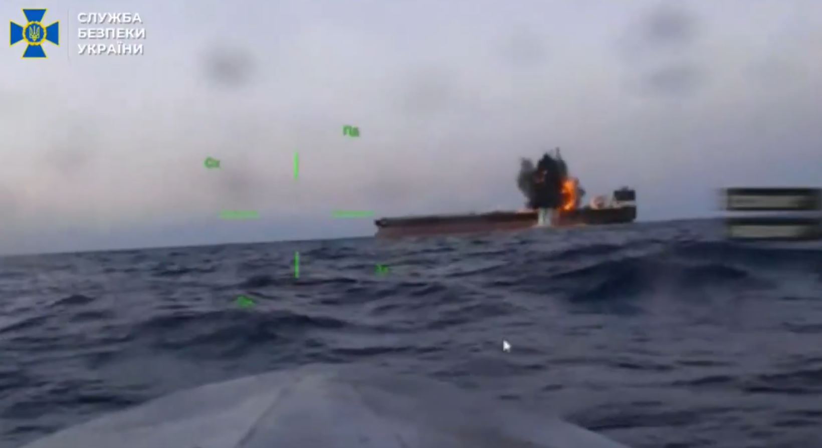 ukraine's spy service navy team up strike two russian crude tankers black sea · post shadow-fleet tanker banda burns after sbu naval-drone 16 2026 video exploding ukraine news ukrainian reports